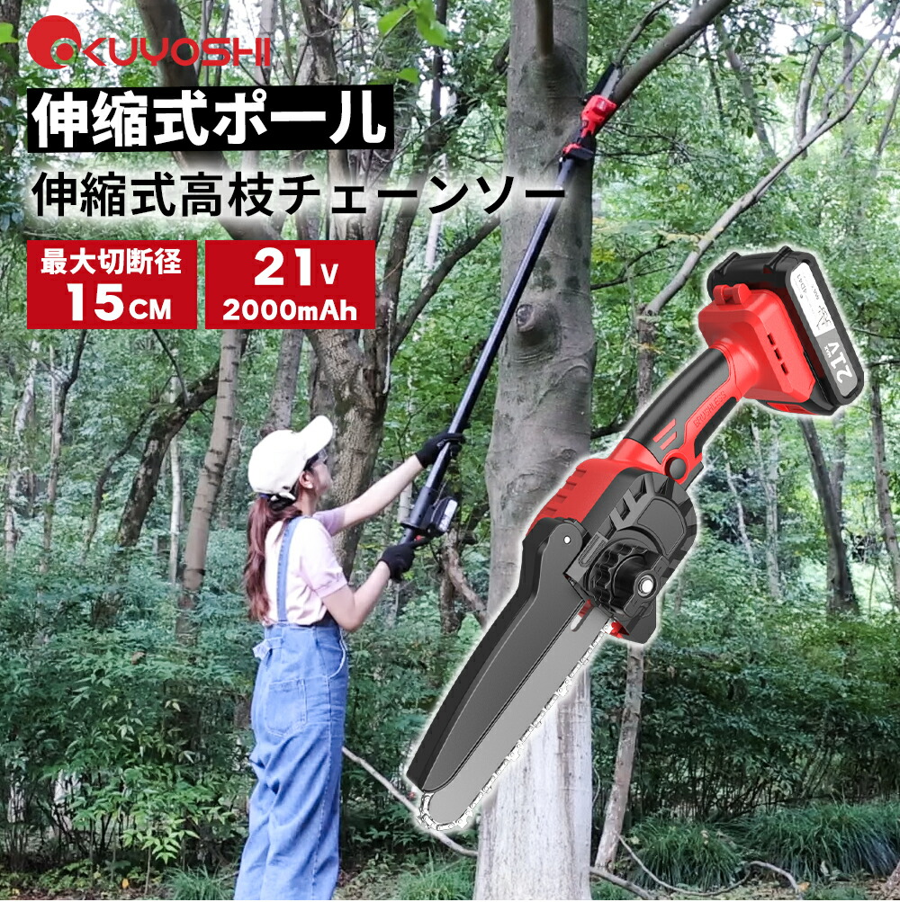 高枝切り　電動チェーンソー　剪定　自動給油　肩ベルト付　コードレス　ノコギリ Amazon | Tegatok 高枝切り電動チェーンソー 4インチ コードレス
