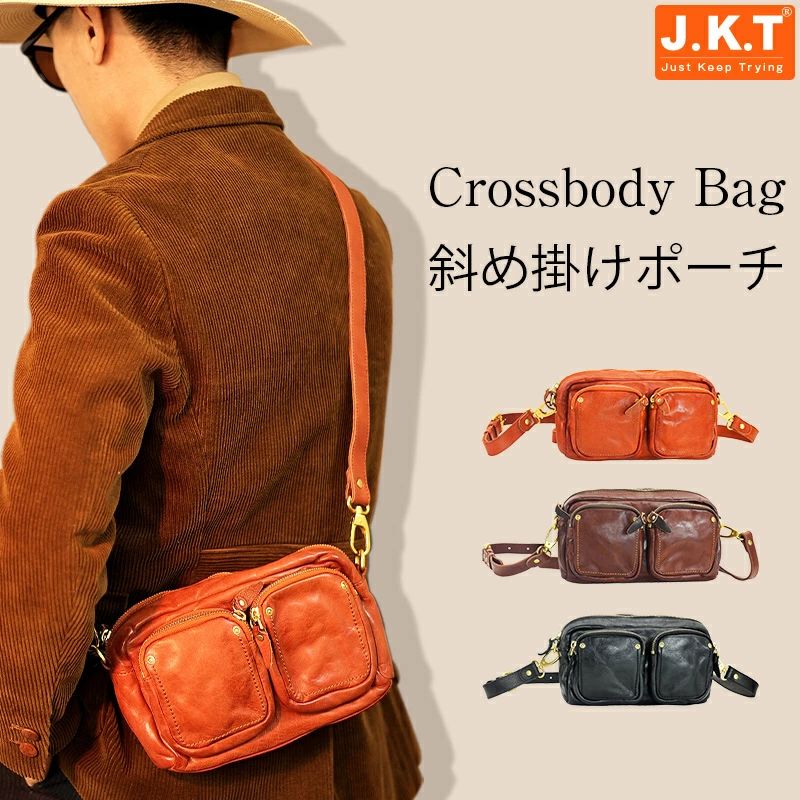 J.K.T ボディバッグ ショルダーバッグ 本革 大容量 多収納 ポケット 斜め掛けポーチ ポーチ バッグ カバン かばん 鞄 通勤 通学 肩掛け 斜め掛け デイリー 斜めがけバッグ 通勤バッグ 通学バッグ おしゃれ 軽量 軽い 大人 大学生 自転車 アウトドア メンズ 男性 お出かけ