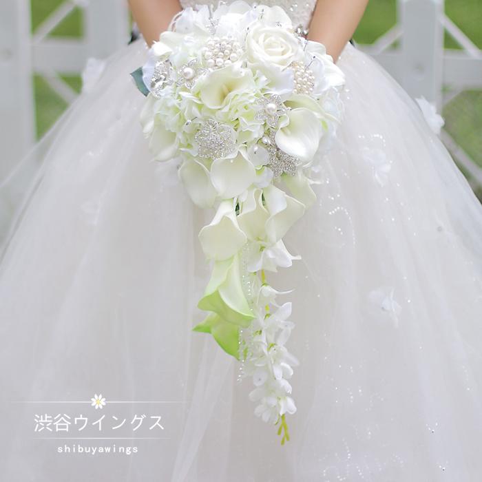 ウエディングブーケ 結婚式 ウェディングブーケ 花嫁 ブーケ 手作り しずく型 ブライダルブーケ 造花 キャスケードブーケ 二次会 11,957円