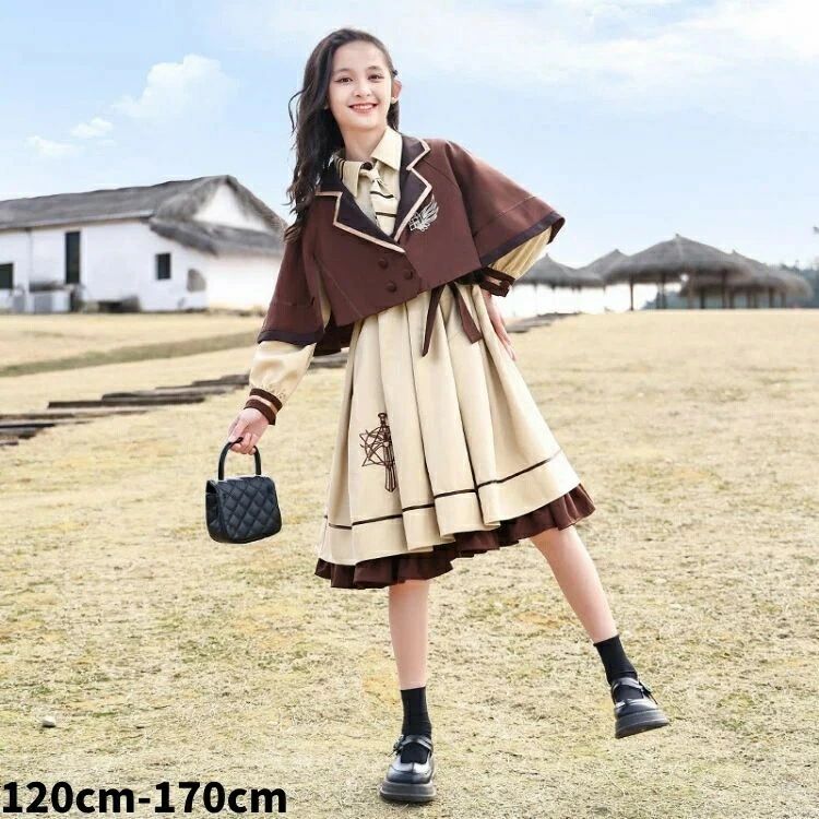 ロングワンピース 子供服 女の子用 【卒服 フォーマル お揃い】 ジュニアワンピース コットン素材 ウエストデザイン 春 秋冬 カジュアル おしゃれ 可愛い 上品 中学生 高校生 小学校女子 女児 キッズファッション