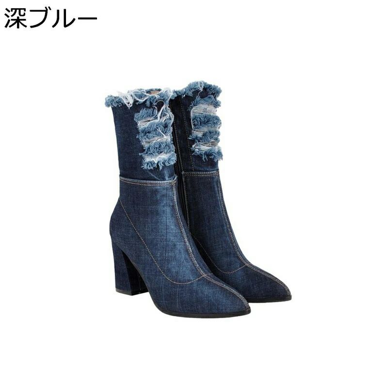 乗り尻ブーツ ロングブーツ レディース なめし革 ジーンズ チャンキーヒール ハイヒール ポインテッドトゥ コンフォート おしゃ
