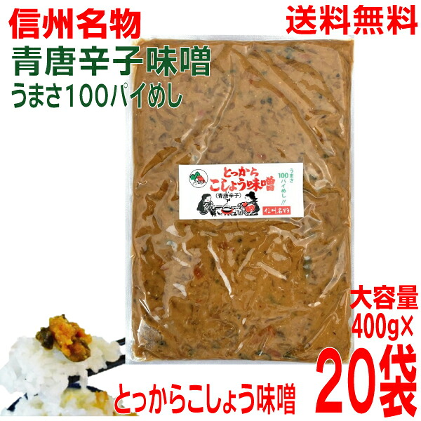 【本州送料無料】【信州名物】とっからこしょうみそ得用袋　400g&times;20袋　1ケース（合計8kg）マルシンフーズ青唐辛子味噌青とうがらし味噌青とうがらしみそ北海道・四国・九州行きは追加送料220円かかります。野口屋漬物｜いいもん　店 8,582円
