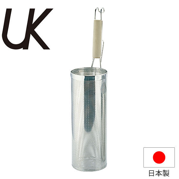 てぼ _ UK 18-8パンチング木柄 スパゲティてぼ 中 Mサイズ _業務用 _AB2227