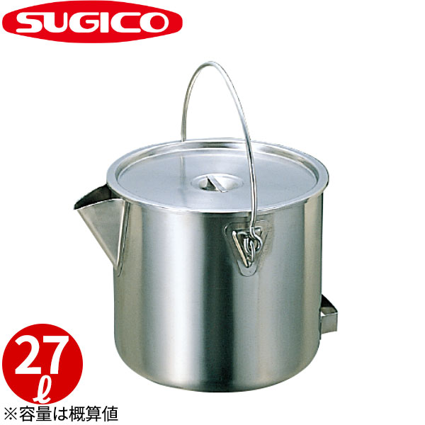 18-8ポット型バケツ(蓋付) SH-2030_27L ステンレス バケツ φ330×H330mm 大型 特大 キッチンポット 業務用 工場用 _SA0743
