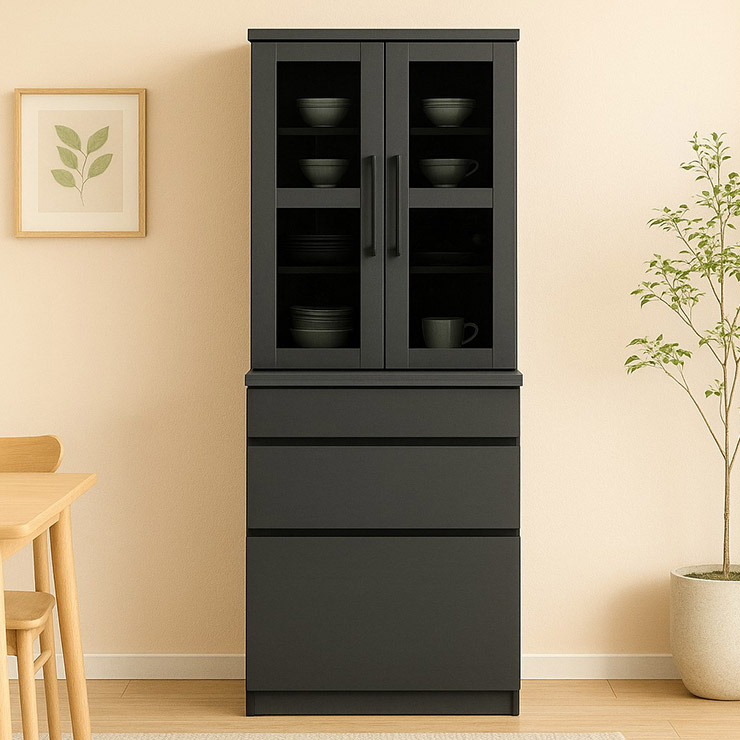 食器棚 完成品 大川家具 キッチンボード カップボード キッチン収納 ダイニングボード ダイニング シンプル おしゃれ ハイタイプ 幅60 アイアン スリム モダン 高級 収納 バレッタ 国産 日本製