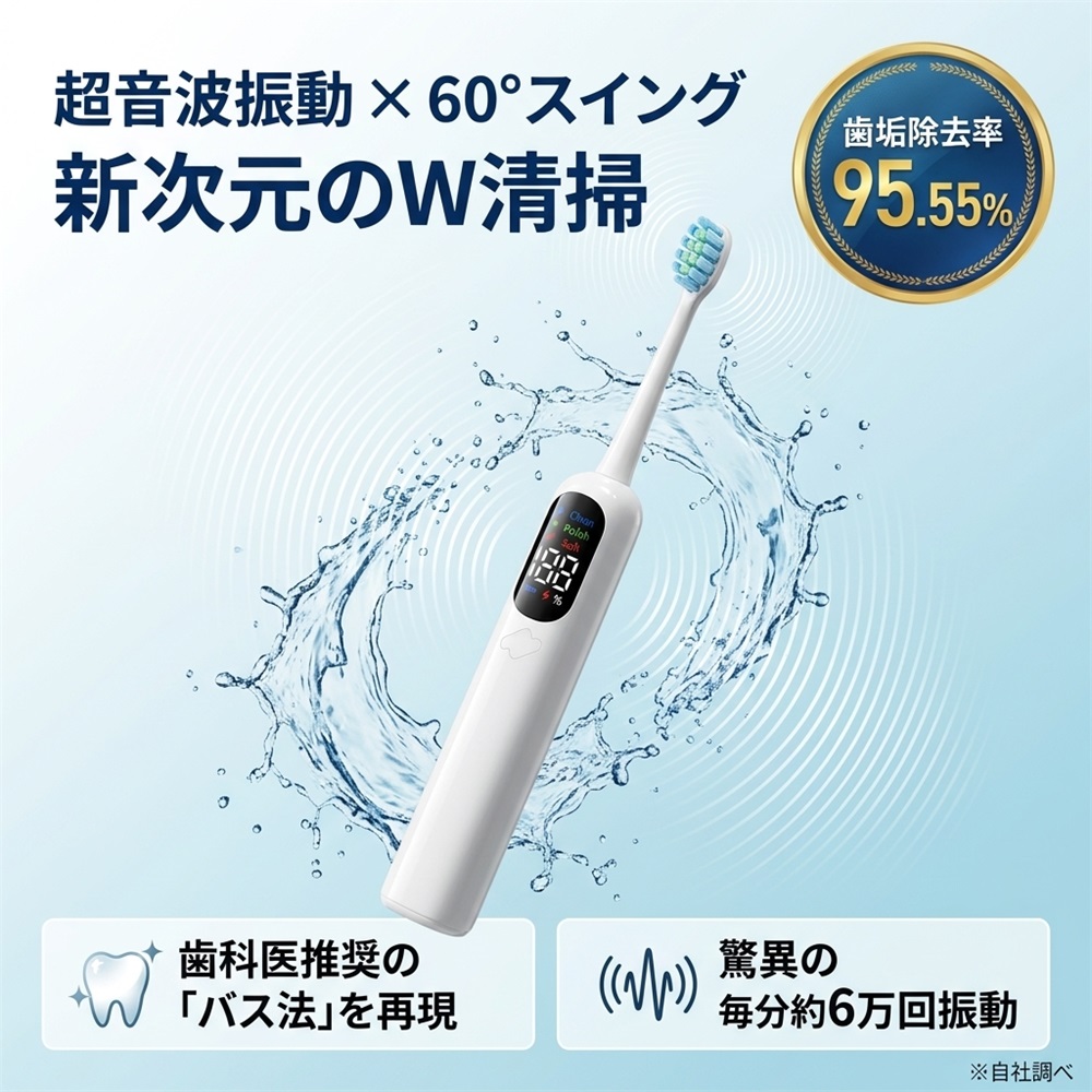 百貨店DEAL【2026新度合いの掃き出し×音波振りまわす】電動歯刷子 音波 替え毛はらい 3本付き添い人 W動き 振りまわす 掃き出し 6万回/分 IPX7 雨合羽 9流行り物 歯周病 う蝕止めること 歯垢取りくずす率95.55% 音波歯刷子 音波ハブラシ オーラルケア デンタルケア 差し上げ物 差し上げ物 差し上げ物