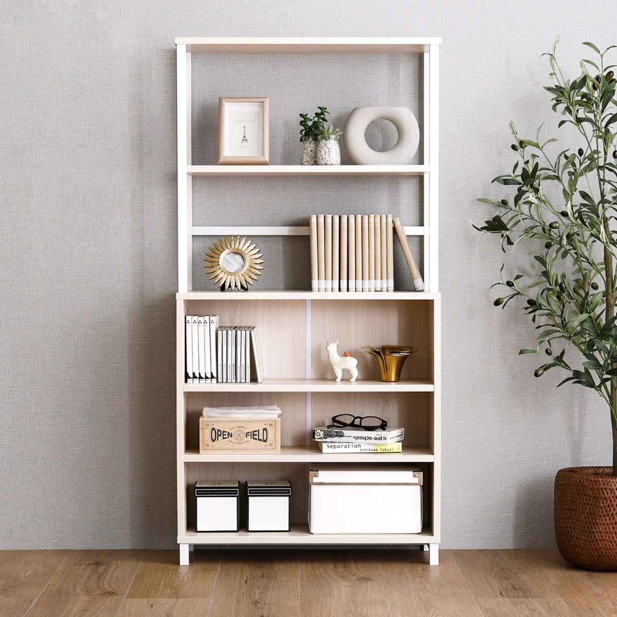 キャビネット 幅60cm 高さ120cm 韓国インテリア スリム オープンラック 棚 ラック 収納 家具 ディスプレイ ホワイト 木目調 リビング収納 可動棚 奥行スリム 背面化粧 拭ける