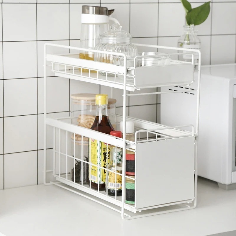 キッチン下水槽収納棚収納棚着地式鉄芸仕切り多層整理棚|エムーエムショップ