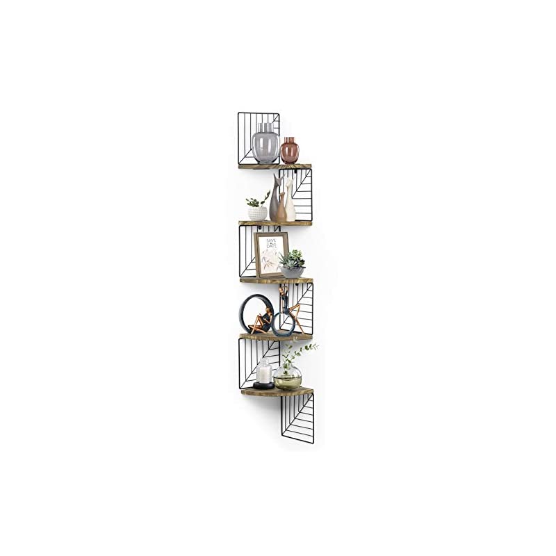 コーナーシェルフ ウォールシェルフ コーナー棚 コーナーラック 壁掛け棚 5段 ウォールラック 収納棚 ネジ付き 天然木製 日本語の取扱説明書 ブラウン