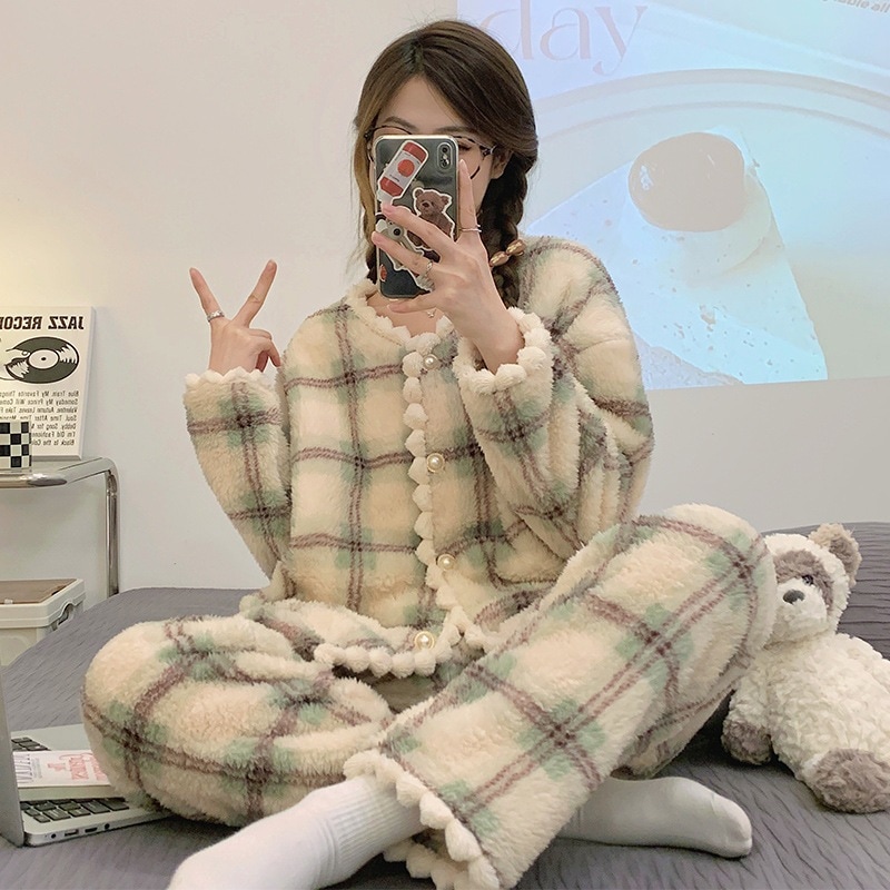 パジャマ レディース 部屋着厚着セット韓国版サンゴ絨毯パジャマ女性 部屋着 セットアップ 可愛い モコモコパジャマ ルームウェア
