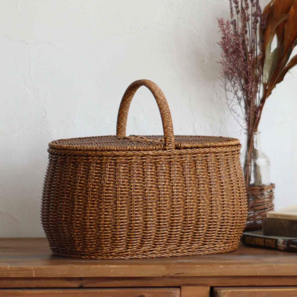 楽天市場】オーバルピクニックバスケット 蓋付き フタ付き ランチ