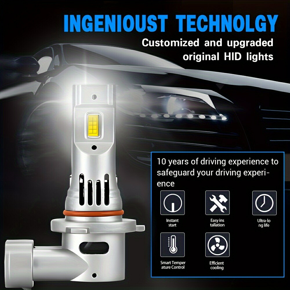 超高輝度80,000Lm LEDヘッドライトバルブ - H7 H4 H1 H3 H11 9005 9006, クールホワイト6000K, 簡単プラグ＆プレイ, アダプター不要, アルミニウムボディ