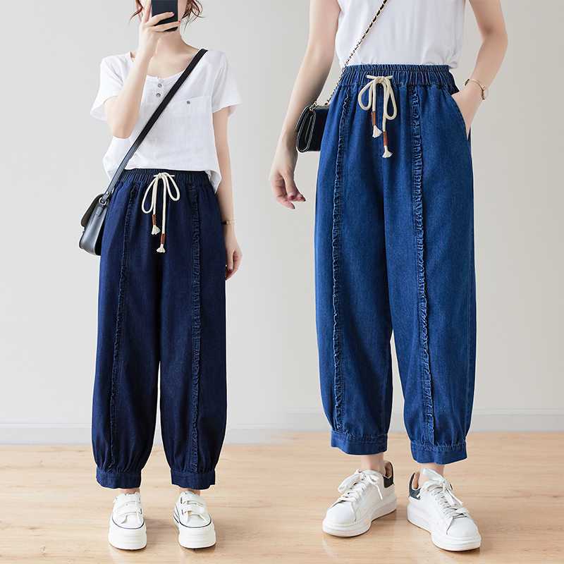 夏 デニムパンツ ゴム ジーンズ 体型カバー 大きいサイズ ゆったり レディース|エムーエムショップ