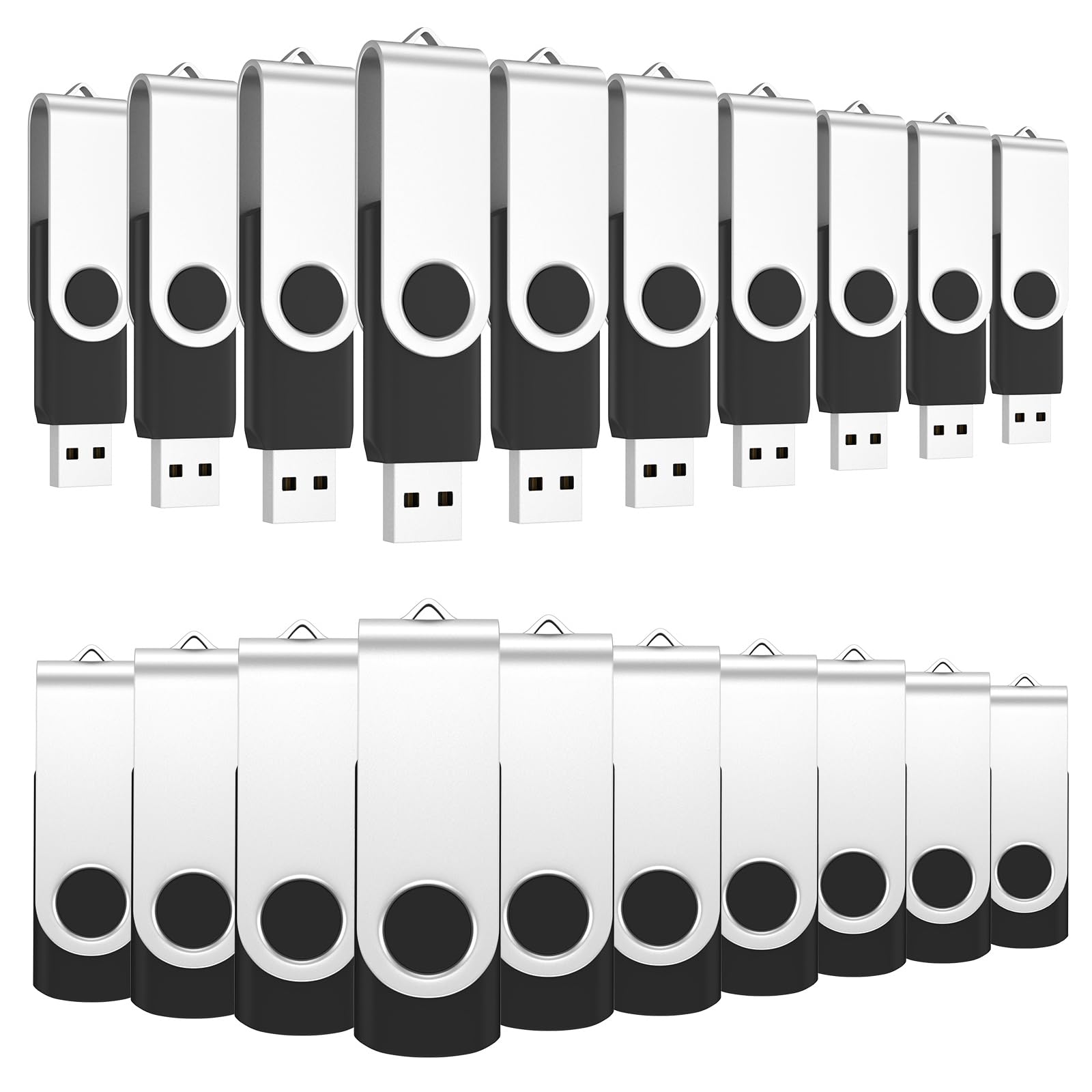 フラッシュドライブ 4GB 20個パック USB 2.0 サムドライブ ランヤード付き 回転式メモリースティック Uディスク 4GB ペンドライブ USBパック (ブラック)