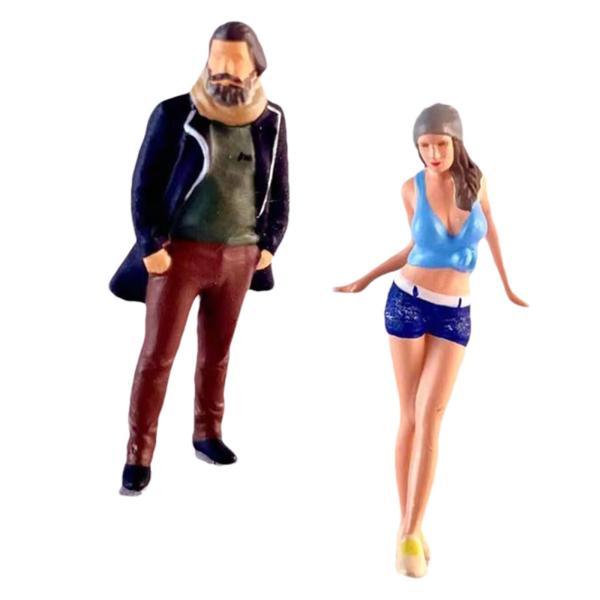 2ピース 1/64 人物フィギュア 小さな人物モデル 樹脂 DIY クラフト 女性と男性のフィギュアモデル DIY シーン マイクロ風景用