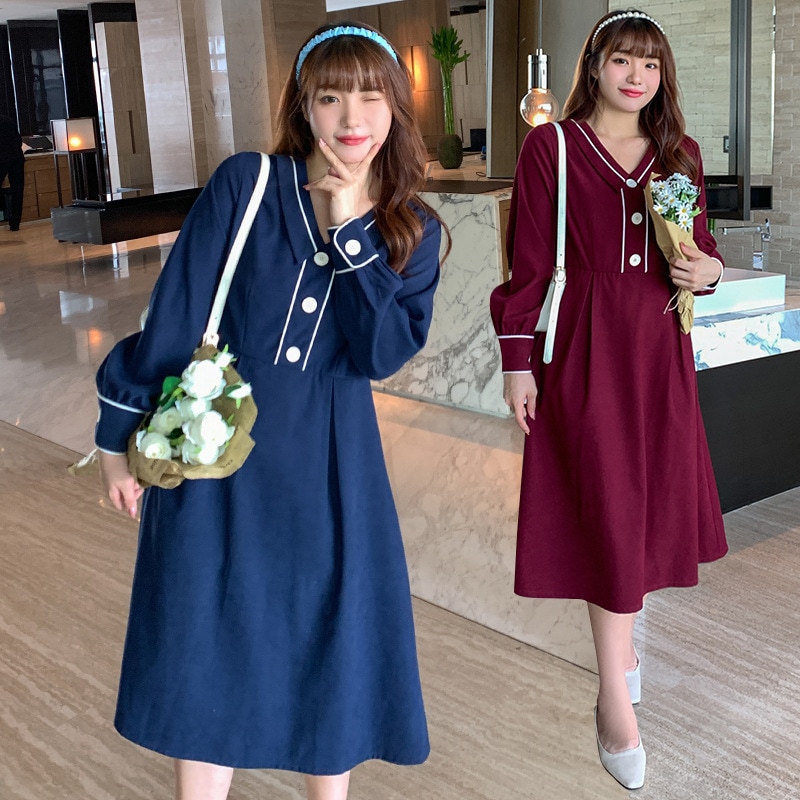 6L 4L 韓国ファッション ワンピース 秋冬 大きいサイズ マタニティ 体型カバー ゆったり 通勤 着痩せ 30代 40代 50代 60代大きいサイズの婦人服の秋の長袖のワンピースの中のロングタイ｜エムーエムショップ