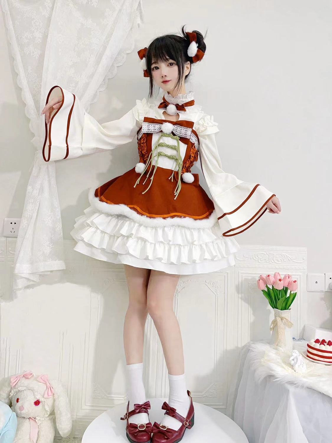 タコスプレ チャイナ風 漢要素冬にロングドレス 成人式 ワンピース秋冬 チャイナドレスを改良した新年服壱軟鯉新年服の少女 韓国ファッション