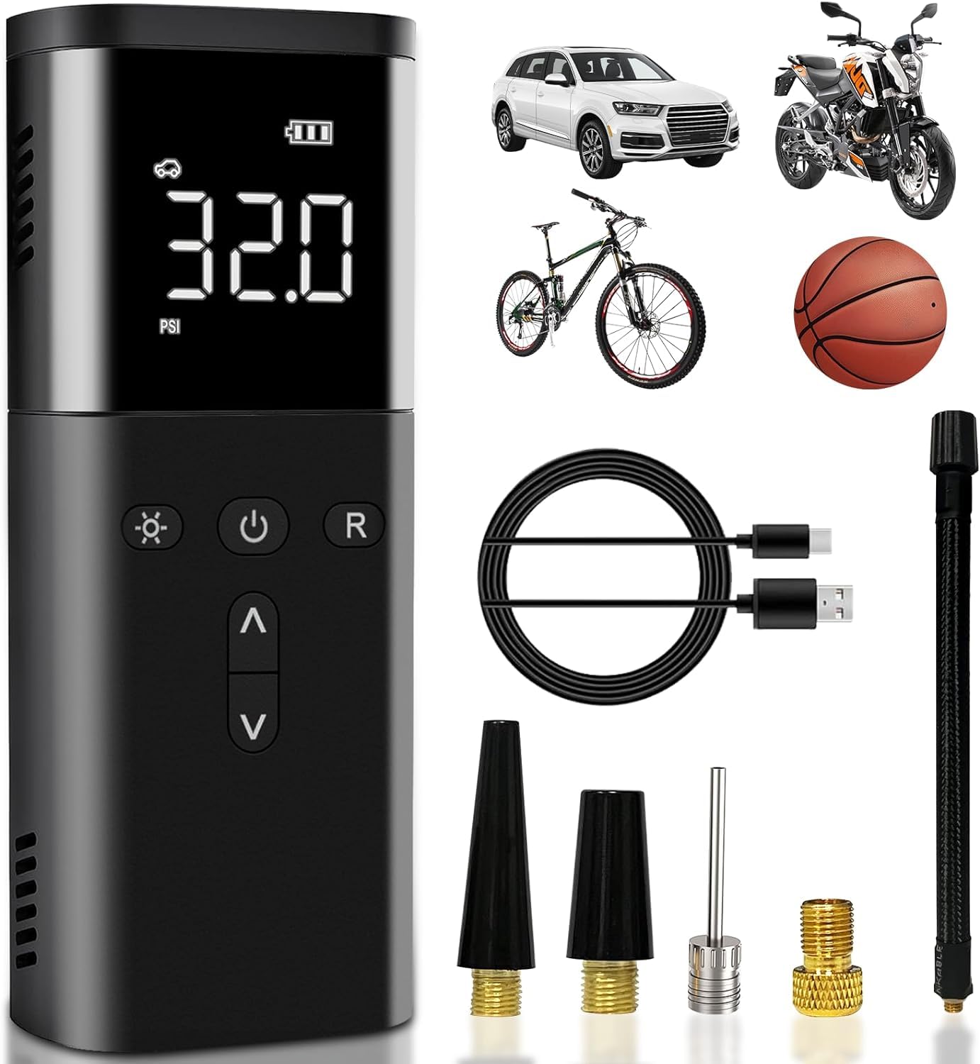 電動空気入れ コードレス 車 スマート 10s急速充填 6000mAh 150PSI 自転車空気入れ コンパクト エアーポンプ USB充電式 タイヤ くうき入れ 電動モバイルポンプ ライト付き低騒音 夜用 エアサンダー エアホースリール 車/ロードバイク/ボール/