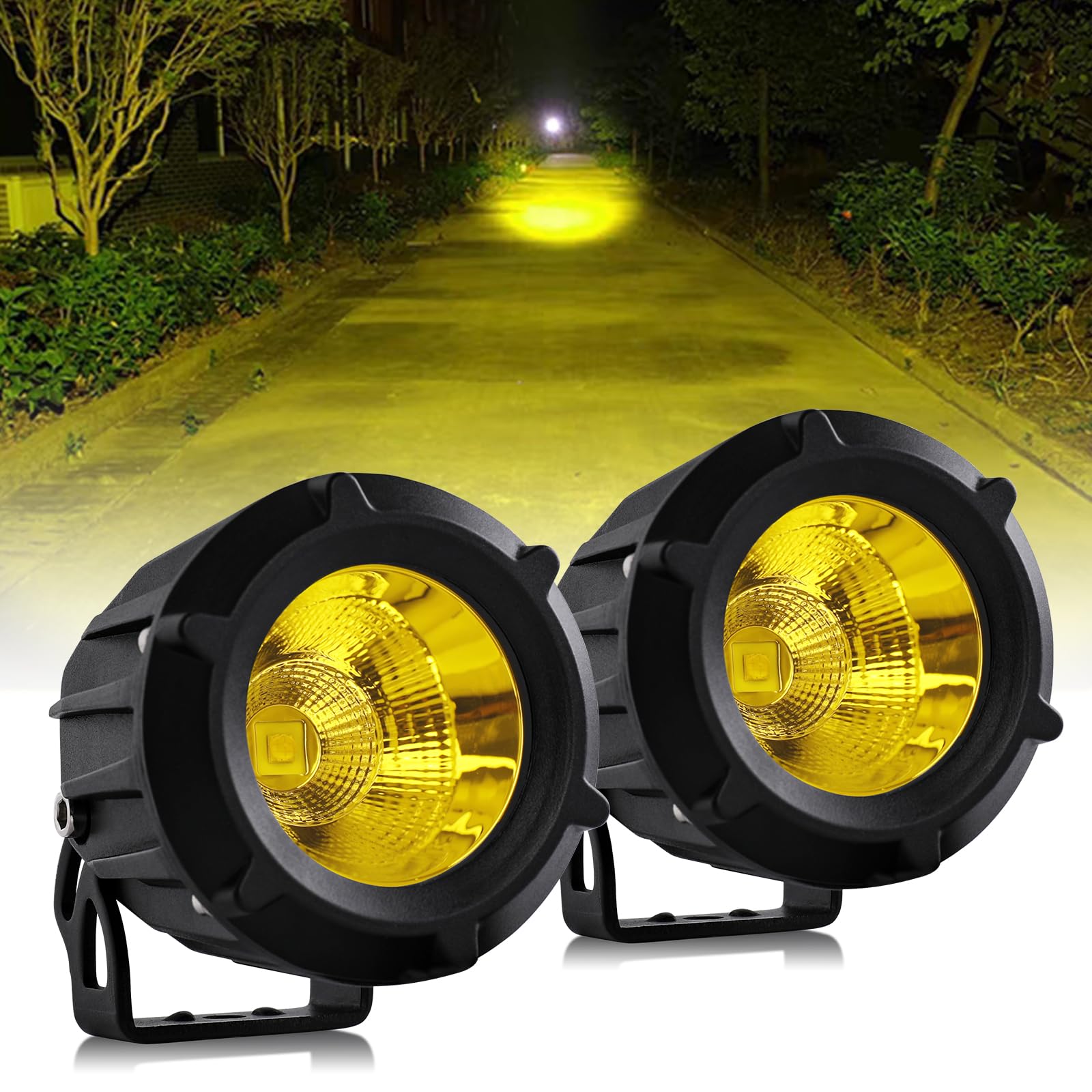 フォグランプ バイク イエロー LEDフォグランプ 30W 3200K 10000LM 12V/24V兼用 LED作業灯イエロー  IP68 防水LEDワークライト バイク オート/自動車/トラック 汎用フォグランプ 2個