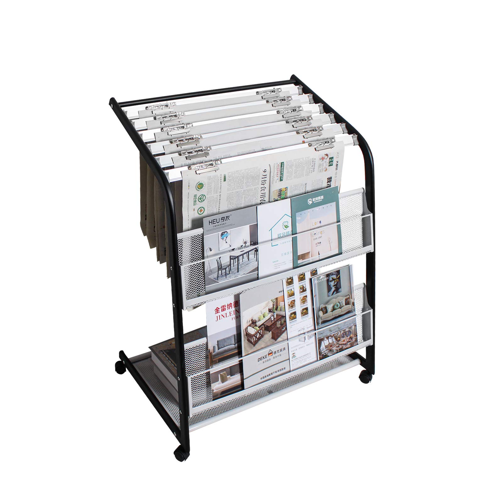 楽天市場】マガジンラック マガジンラック付新聞掛け 新聞ばさみ6本