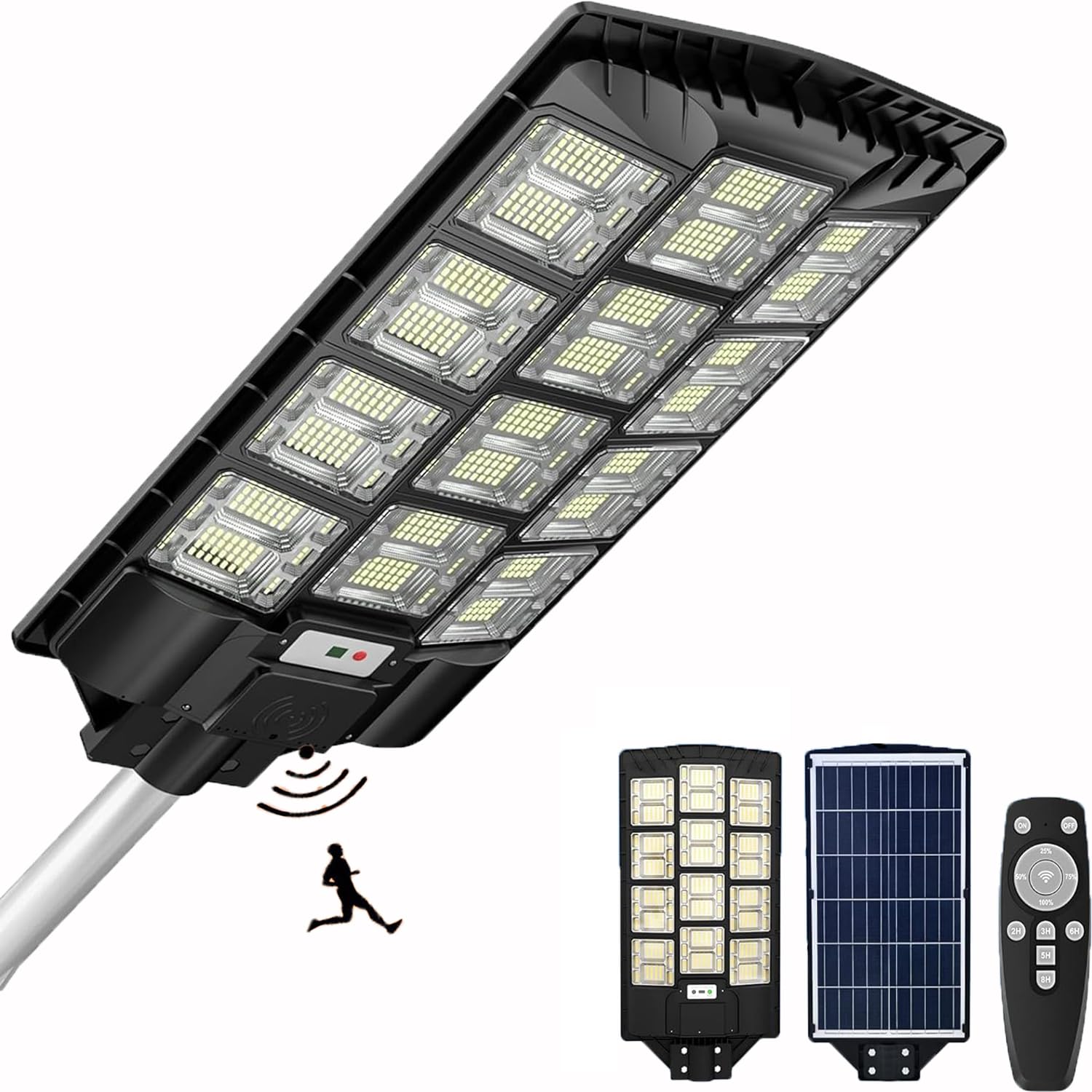 LED ソーラー街灯 屋外 1400w 25000LM 外灯 IP67防水 センサーライト 屋外 人感センサー 光センサー 防犯最適 led街灯 屋外照明 夜間自動点灯 6V/30000mAH ポール/壁に取り付け パネル一体型 街路灯 太陽発電 省エネ 電気代ゼロ 庭園灯 防犯灯 28,402円