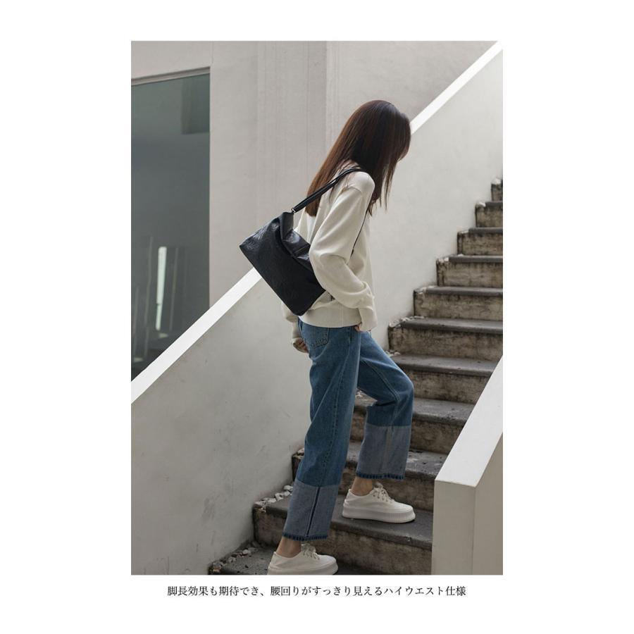 ストレートジーンズ レディース デニムパンツ ゆったり 九分丈 ジーンズ ジーパン ワイドパンツ ロングパンツ ハイウエスト 美脚 ワイドジーンズ