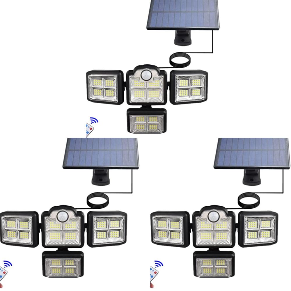 LEDセンサーライト ４面灯式 LED ソーラーライト 4100ルーメン 360°角度自由調整 IP65防水 屋内 屋外使用可 2400mAh大容量電池 ソラーパネル分離型 IP65防水 防犯ライト リモコン付き 屋外照明 壁掛け可能 投光 電気代ゼロ