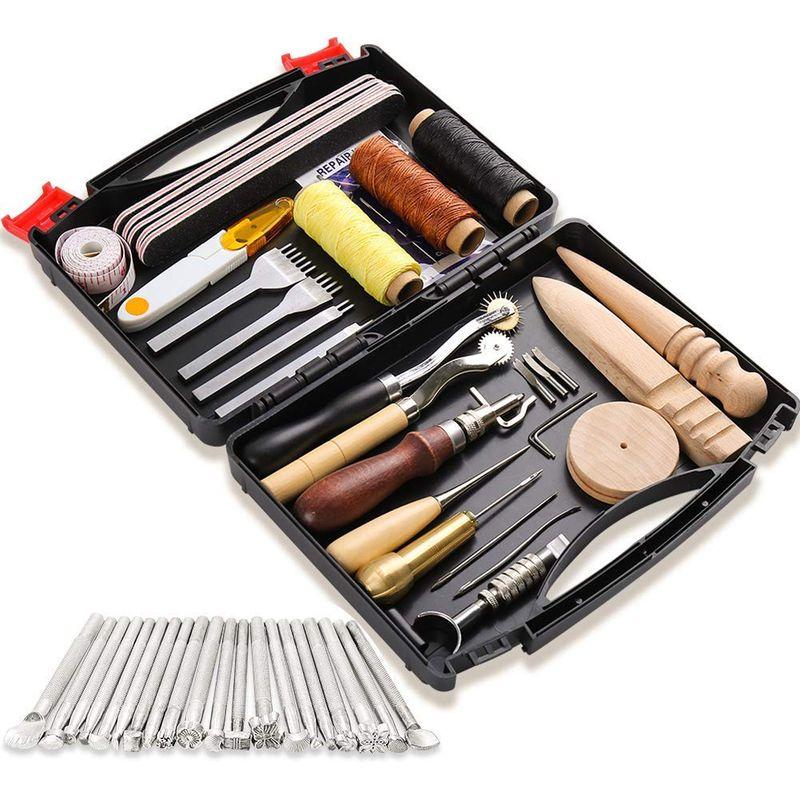 レザークラフト 工具 セット 初心者 キット レザーツール 手縫い 革工具セット カービング 刻印セット 菱目打ち ステッチン
