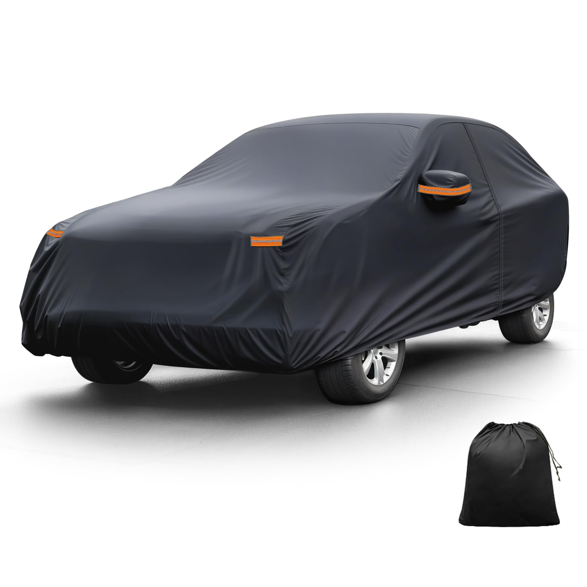 T ヒュンダイに相応う・ツーソン用鉄道車両覆いかぶせる 210D-PU アウトドアフルカーカバー オールウェザー雨合羽防風太陽の光雨雪防御すること ドライバードアジッパー付き添い人 黒いこと