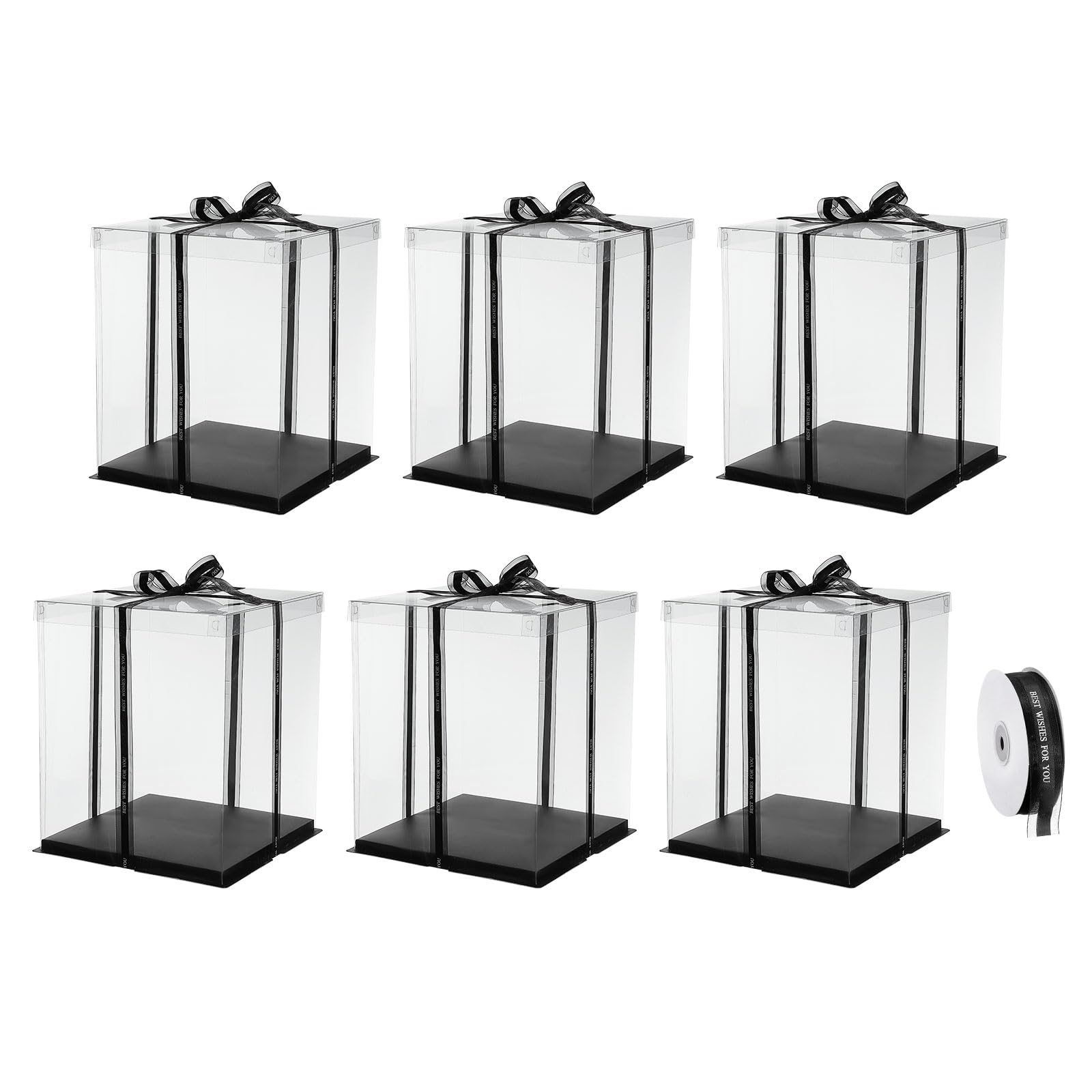 Tクリアケーキボックス 6個入り口・入口10\"x10\""x13\"" - 8\""西洋菓子 荷拵え用シュロの葉付き添い人 高さ ある西洋菓子ボックス席 - 生まれ落ちる日寄りあいや華燭の典用（黒）"