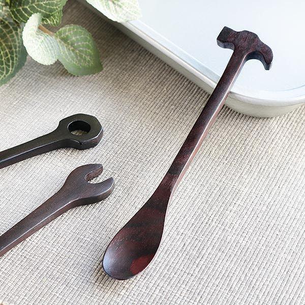 スプーン 14cm ハンマー 天然木 木製 シタン 5本セット 籐芸 （ ティースプーン カナヅチ 洋食器 カトラリー 木製食器 ）