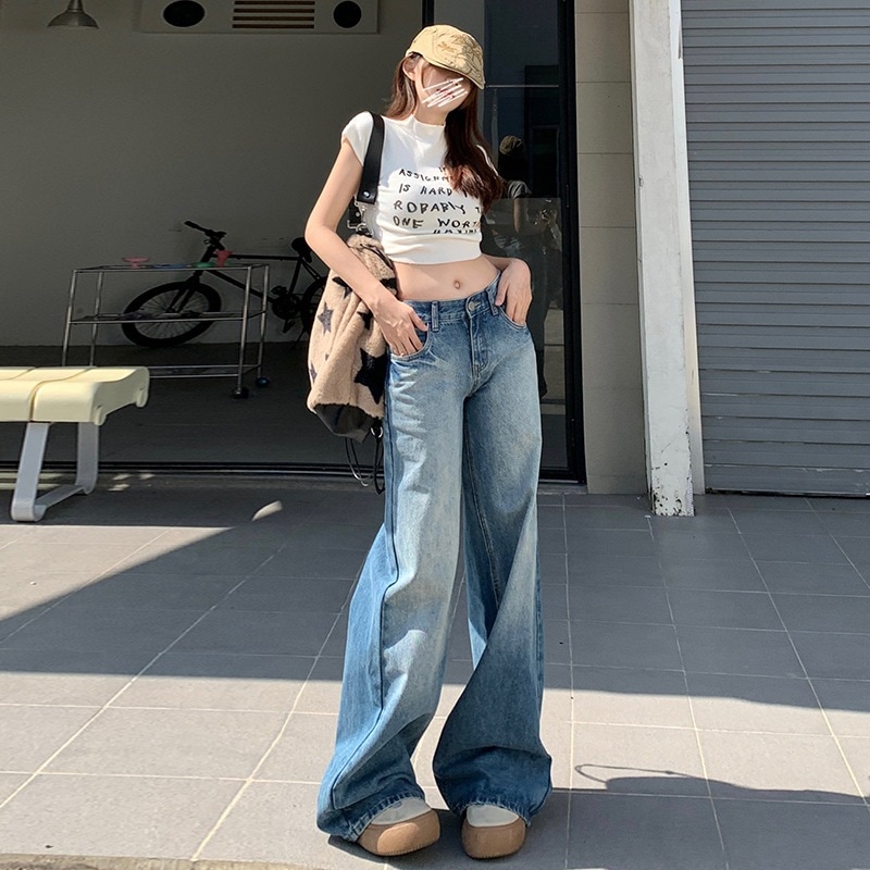 激・五れ人気商品 脚長効果！デニムパンツ かっこいい！スラックスパンツ ストレートジーンズ 春夏 ローウエスト ゆったりレトロ ワイドパンツ 7,860円