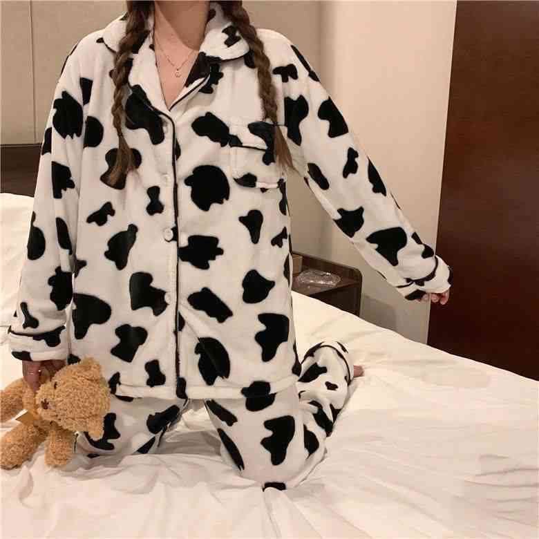 もこもこ パジャマ レディース ルームウェア 上下セット 冬 牛柄インナー 下着 ナイトウェア