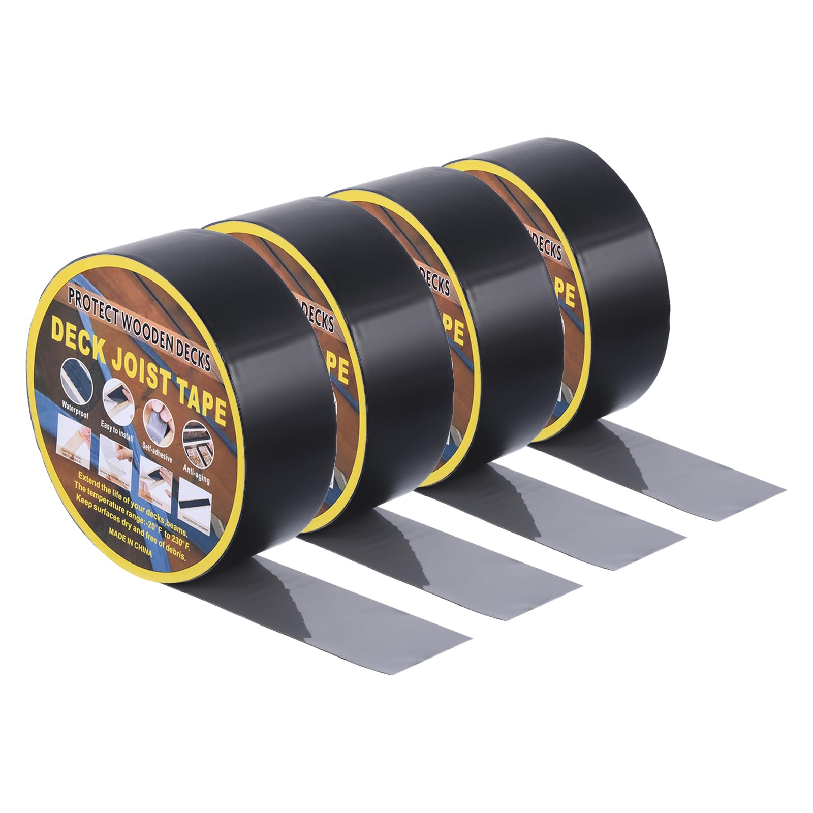 T デッキ用ジョイ ストテープ4巻 2\" x 50 ビューティルジョイ ストテープ デッキフラッシングテープ 自己接着 デッキジョイ ストビーム保護用 黒