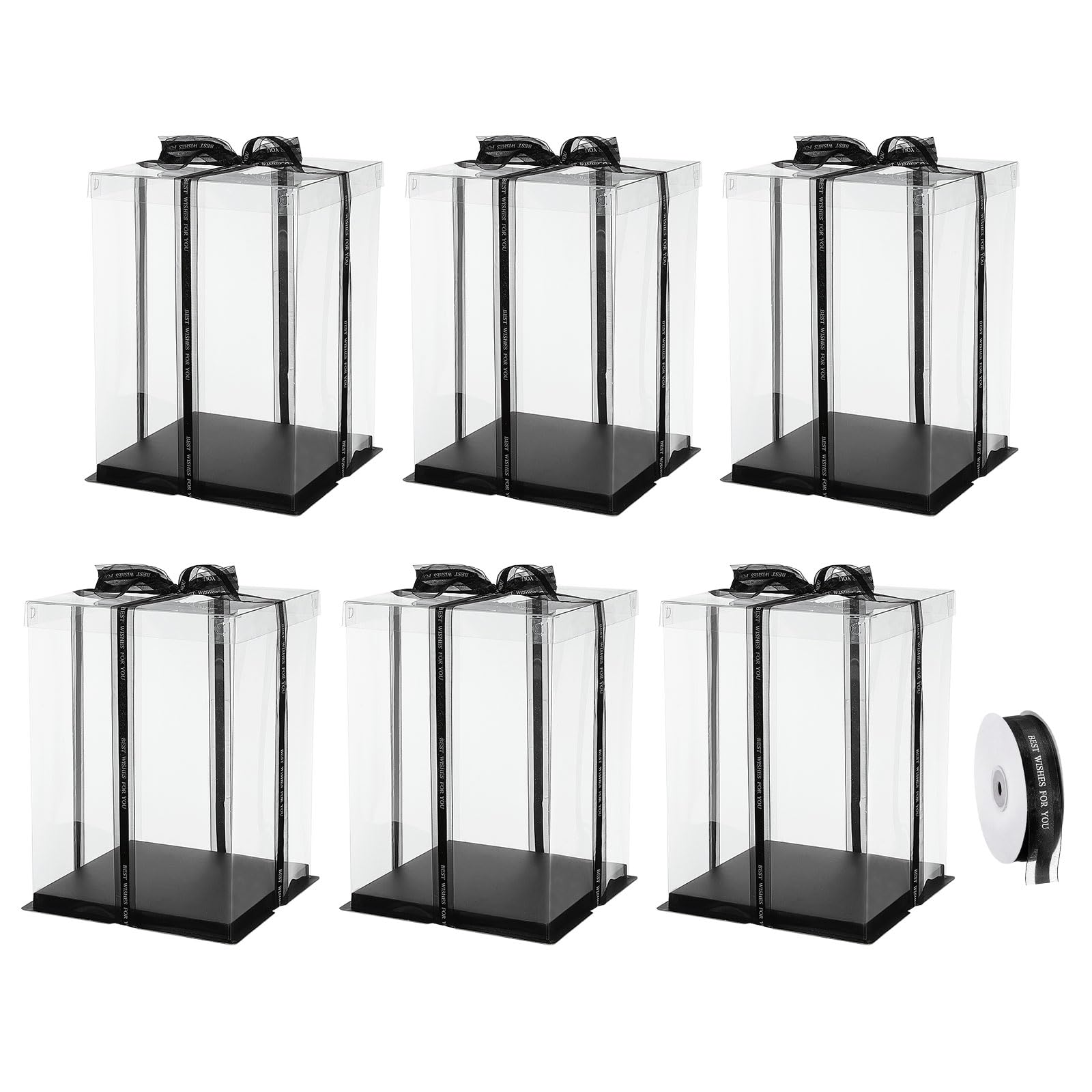 T クリアケーキボックス 6個入り口・入口9\"x9\""x12\"" - 6\""西洋菓子 荷拵え用シュロの葉付き添い人タールケーキボックス - 生まれ落ちる日寄りあいや華燭の典に至適（黒）"