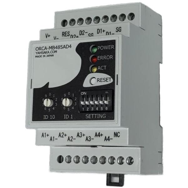 com アナログ入力 RS485通信 ユニット ORCA-MB485AD4 AD変換 Modbus RTU DINレール取付