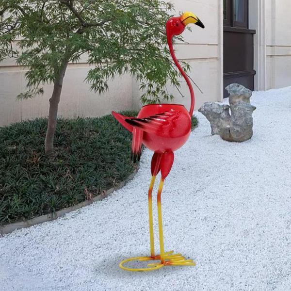 庭のパティオの装飾品のための鉄の芸術の庭の置物植木鉢のクリアランスフラミンゴ|エムーエムショップ