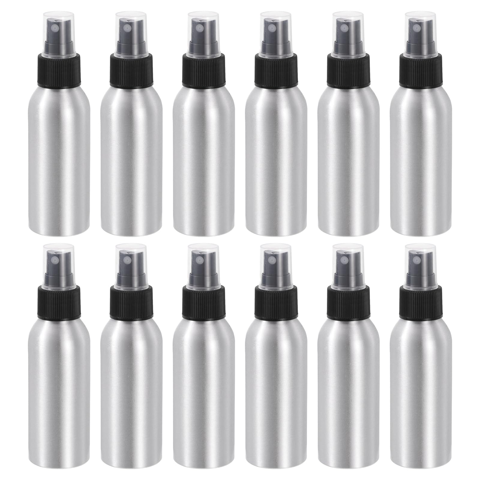 T18個 100ml/3oz アルミスプレーボトル ブラックファ インミストスプレー付き 空の詰め替え容器 トラベルボトル キッチン バスルーム 植物の水噴霧器用