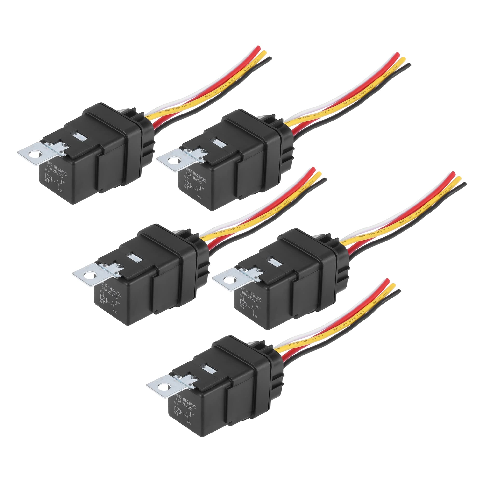 リレー リレーソケット 車用リレー JD2912 4極 40A DC24V 自動車用 線束付き スイッチ電源 ユニバーサル 防水 5個入り｜エムーエムショップ