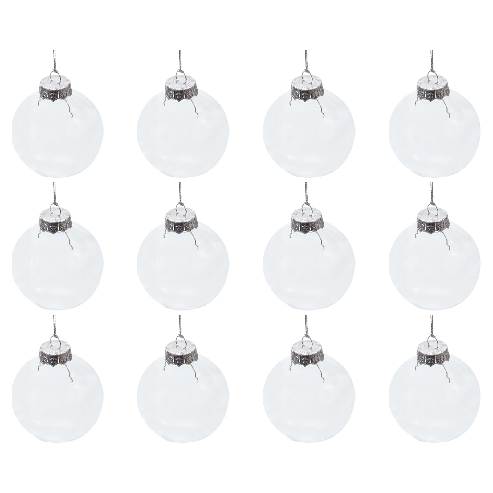 T オーナメントボール アクリルクリスマスボール プラスチック 30 cmロープ付き DIY 工芸品 クリスマスツリー ウェディング パーティーの装飾用 6 cm クリア シルバー 12個