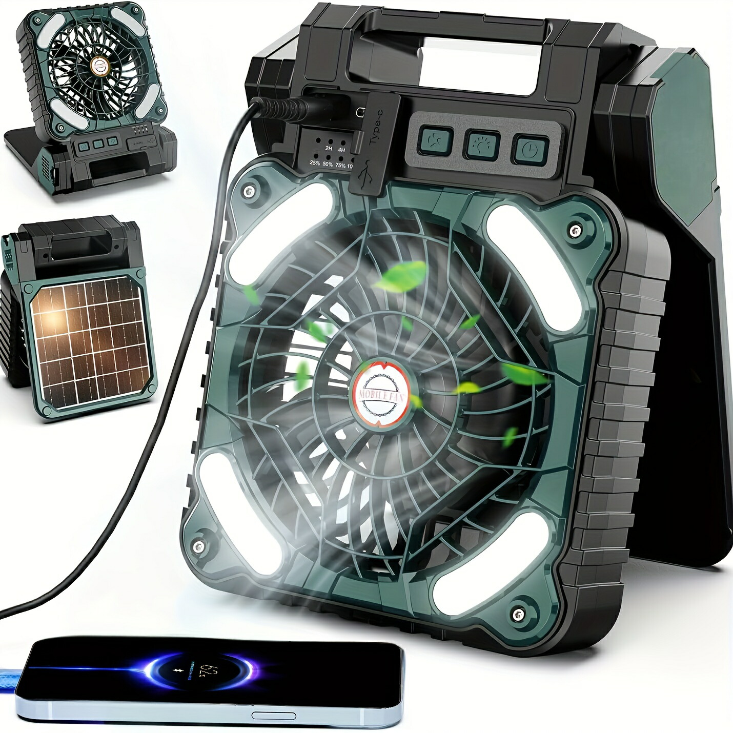 屋外用の充電式LEDライトファン、ポータブルソーラーファン、USBキャンプ折りたたみファン、屋外ファンライト、デスクトップファン|エムーエムショップ