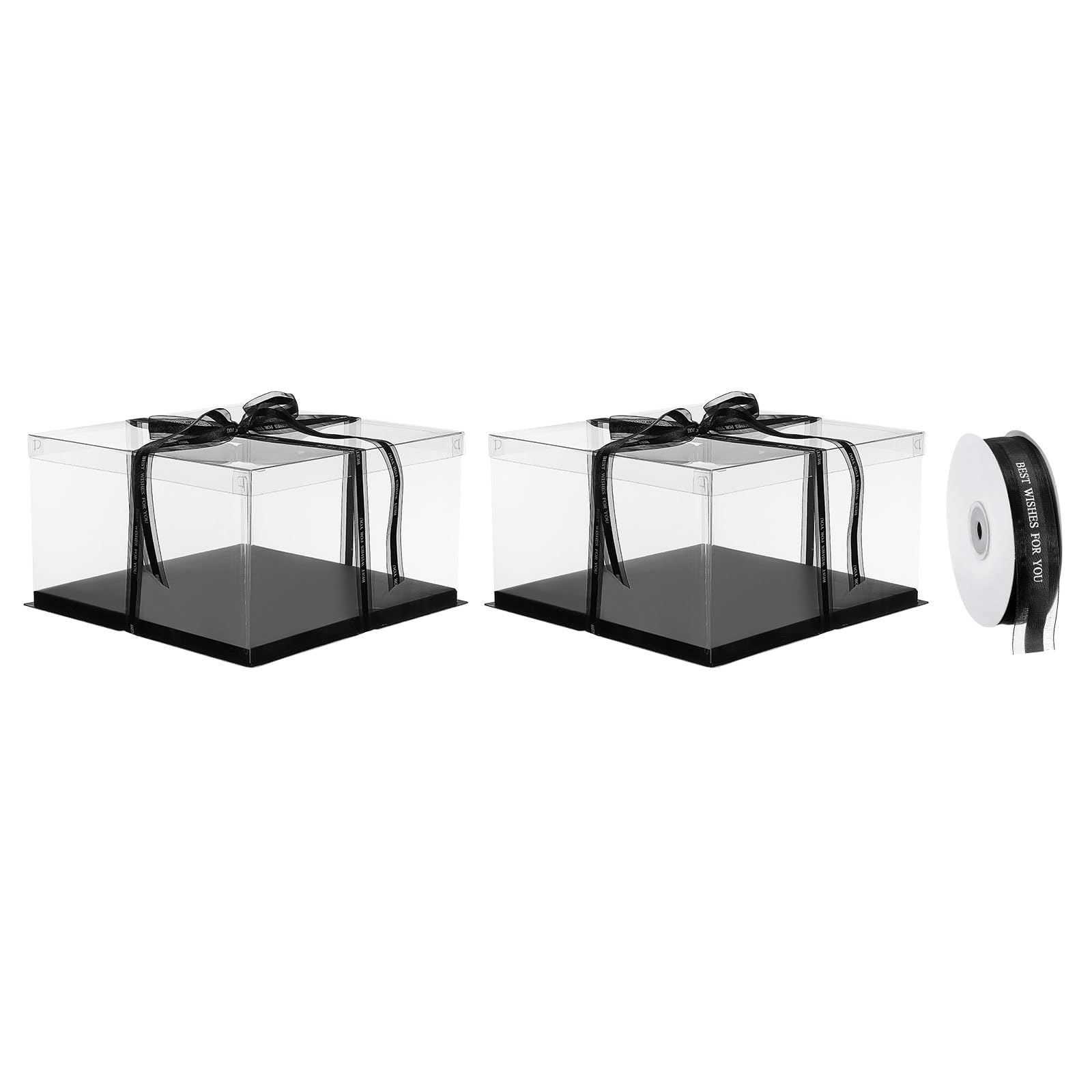 Tクリアケーキボックス 2個入り口・入口13\"x13\""x7\"" - 12\""西洋菓子 荷拵え用シュロの葉付き添い人 高さ ある西洋菓子ボックス席 - 生まれ落ちる日寄りあいや華燭の典用（黒）"