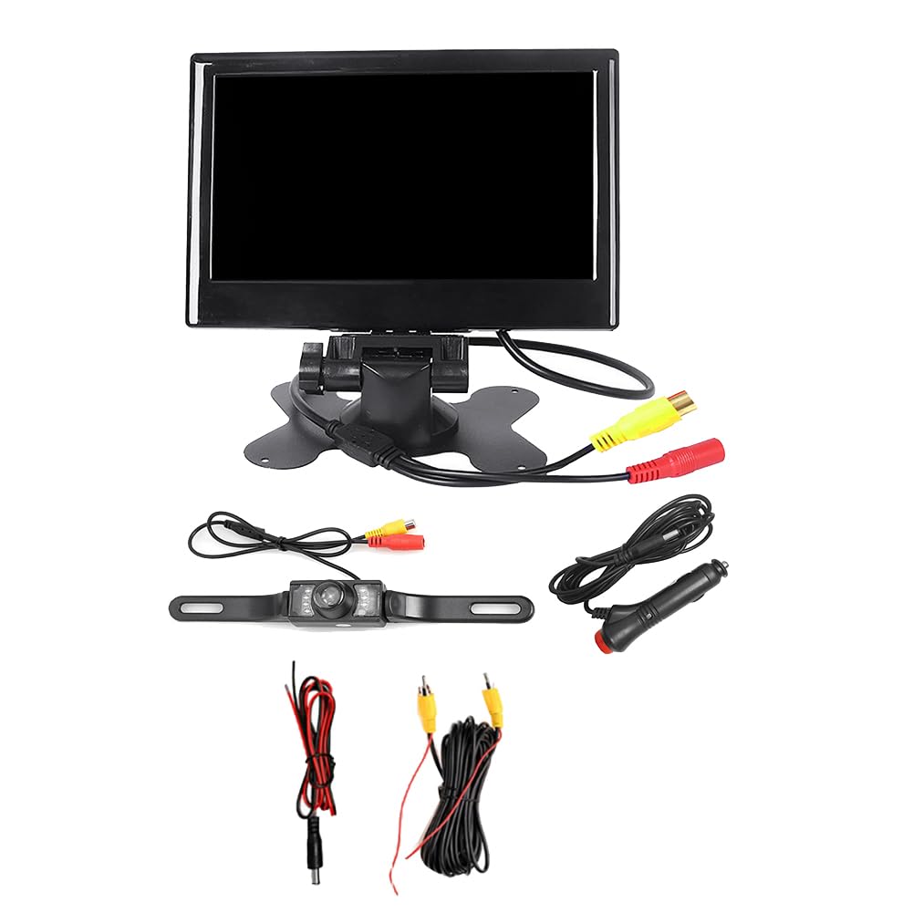 12V-24V 7インチ TFT LCD カラー HD モニター、ナンバープレートカメラ付き 車用 CCTV リバースリアビュー 車交換用アクセサリー|エムーエムショップ