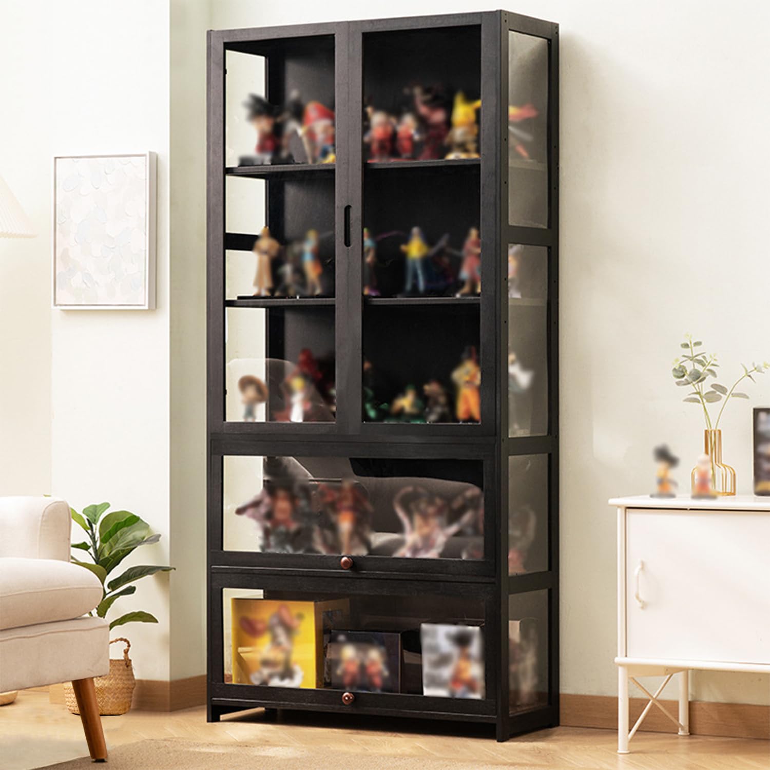 コレクションケース 65x32x170cm フィギュアケース 両開き扉+フリップドア 竹枠+アクリル ショーケース コレクションキャビネット コレクションボード ガラスケース フィギュア グッズ 大容量のストレージ コレクションラック 密閉性と防塵性があり｜エムーエムショップ