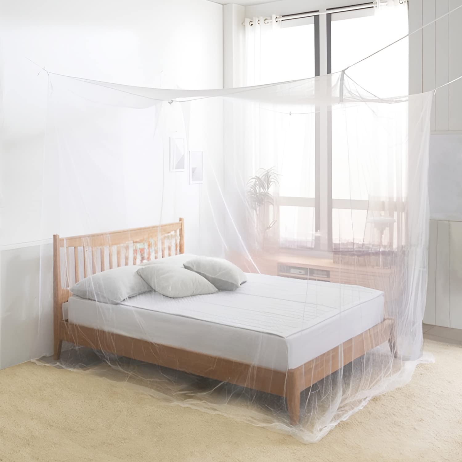 蚊帳 かや 開閉不可 シングル/ダブル用 吊り下げ 蚊帳 虫除け対策 長さ180*200*200cm (白)|エムーエムショップ