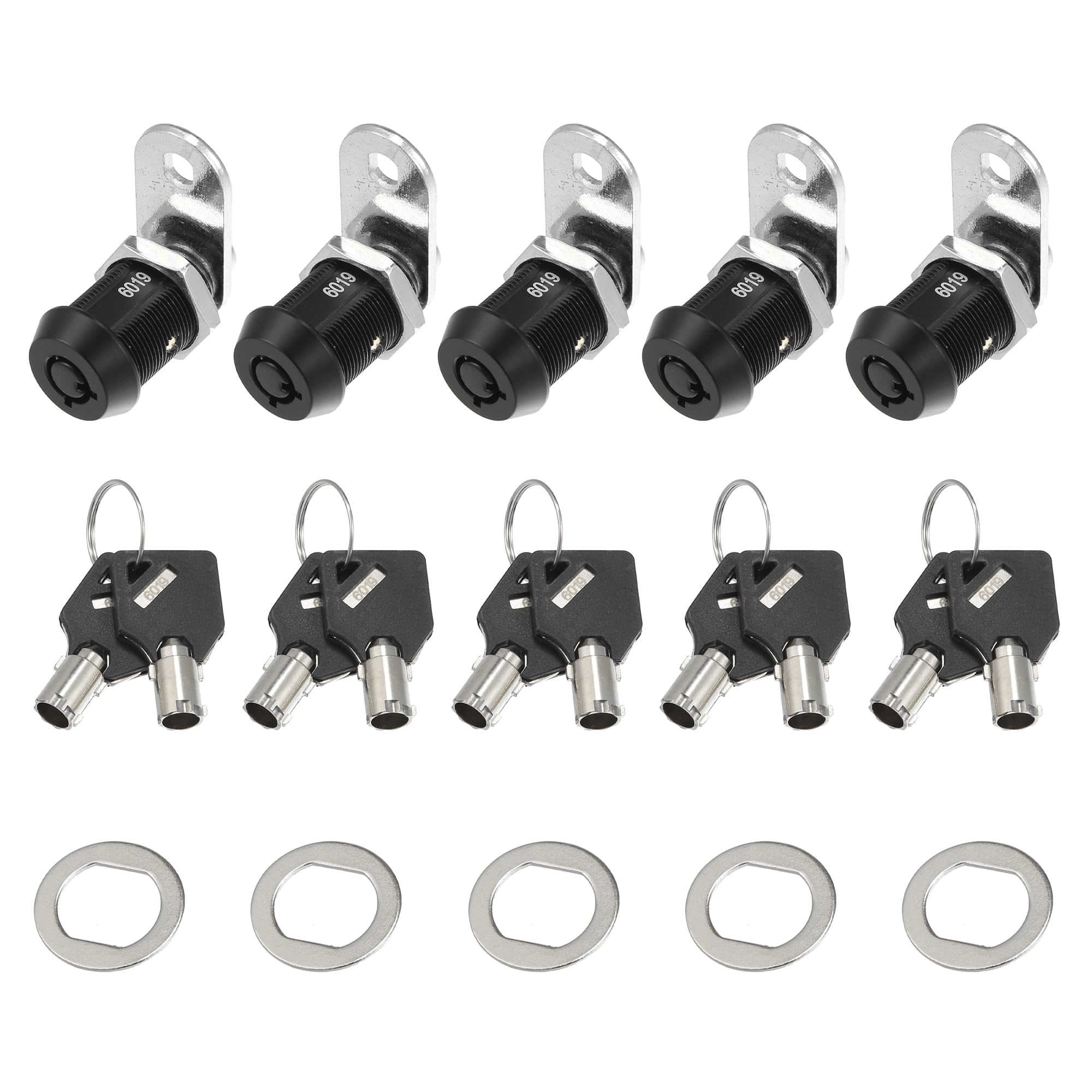 T キー付きキャビネットロック カ ニューラーカムロック オフセット引き出しロック 22 mm 亜鉛合金RVストレージロック ブラック 適合最大ドア厚14 mm 5セット｜エムーエムショップ