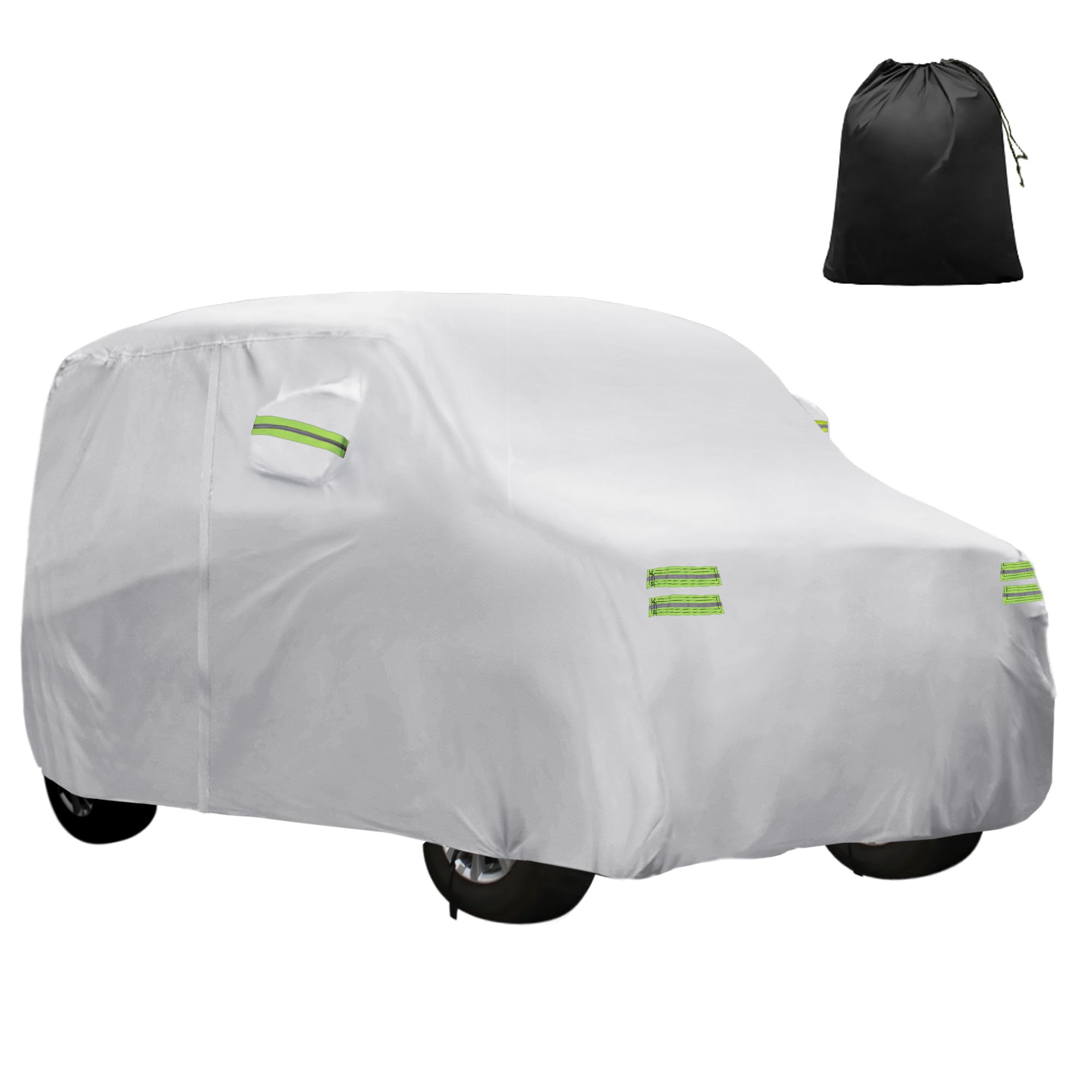 T 【日産に対応サクラデイズ専用】350x148 x145cm【台風対策】防風ロープ付き 裏起毛 梅雨対策 防炎 防塵 雪/強風/黄砂対策 凍結防止カバー 雹対策 運転席側にファスナー 夜間安全警告 耐久性 着脱気軽 保護カバー 収納袋が付属 シルバートーン