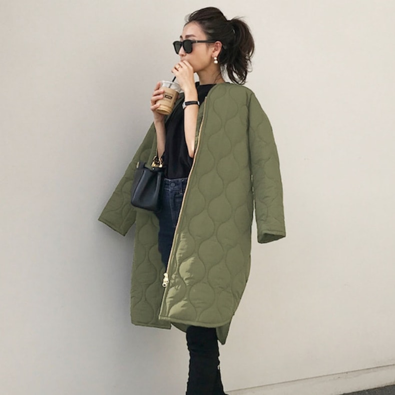 新入庫 中綿ジャケット レディース ノーカラー ブルゾン ダウンコート ロング丈 キルティング 綿の服です中綿コート ジャケット 暖かい アウター