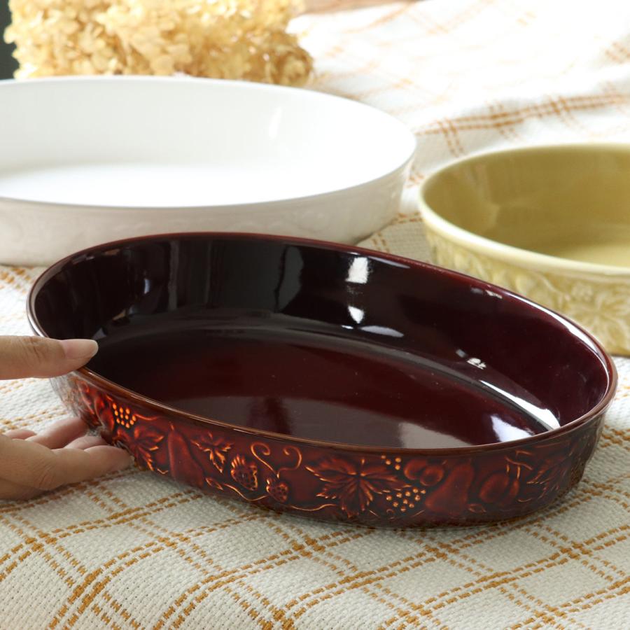 グラタン皿 30珊 LL 楕円面 浮彫りグラタン 瀬戸もの （ 食洗器相応う 陰電子領域相応う オーヴン相応う 耐熱皿 食器 ）