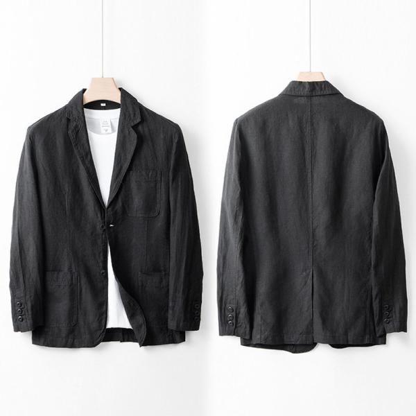 春作テーラードジャケットメンズアウターサマージャケット綿麻素材リネン清涼無地ストレッチ春春服夏夏服 の商品写真